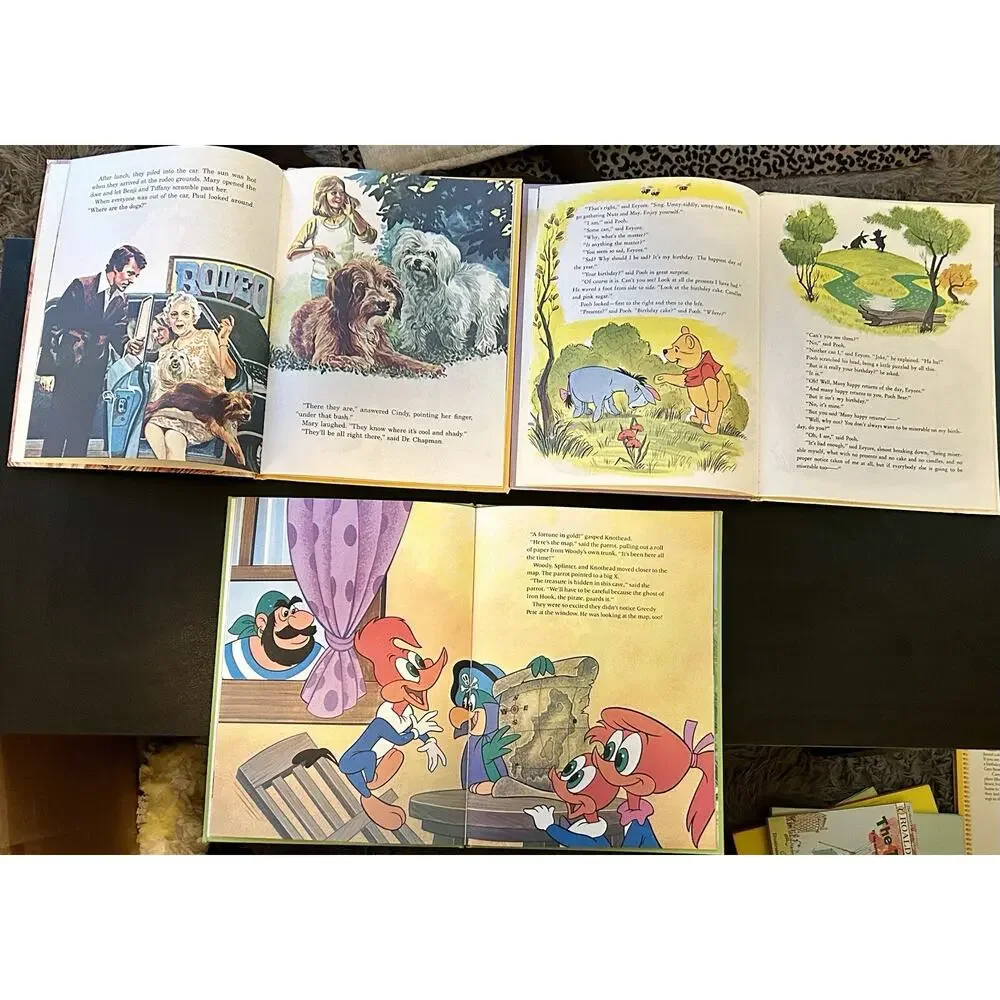 Vintage Kids Golden 3 Book Lot- Benji, Winnie Pooh, Woodie Woodpecker